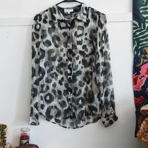 Equipment Silk Sheer Snow Leopard Long Sleeve Button Up Blouse